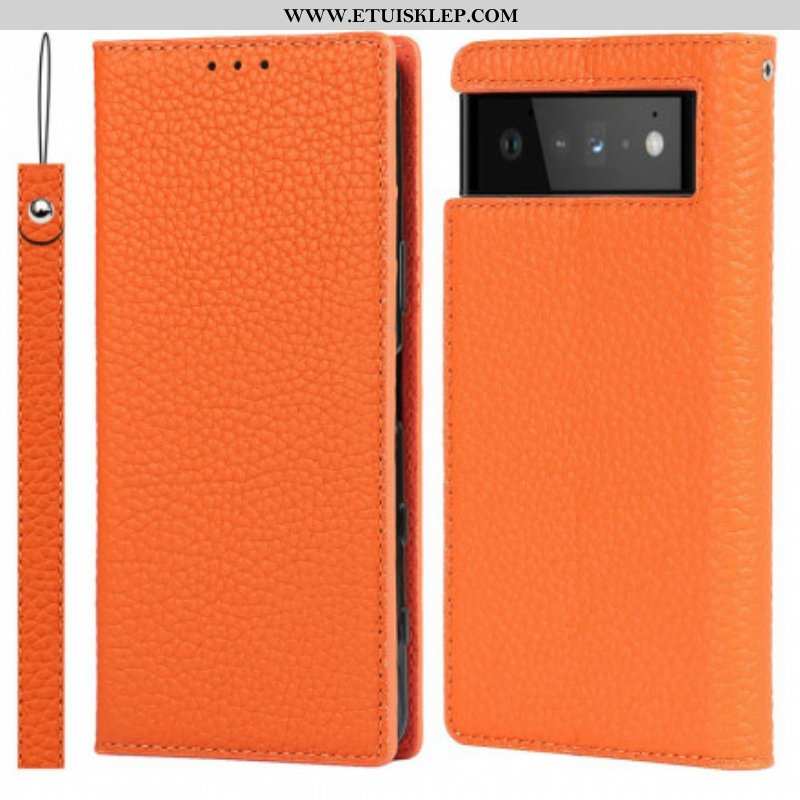 Etui Na Telefon do Google Pixel 6 z Łańcuch Etui Folio Oryginalny Skórzany Pasek Litchi